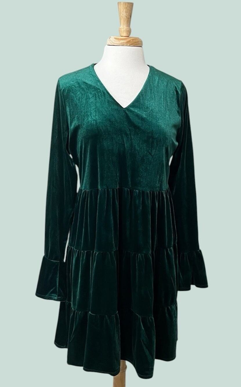 Carole Christian Dress Size L Emerald Green Velvet Stretch Witchy Fairy Goth